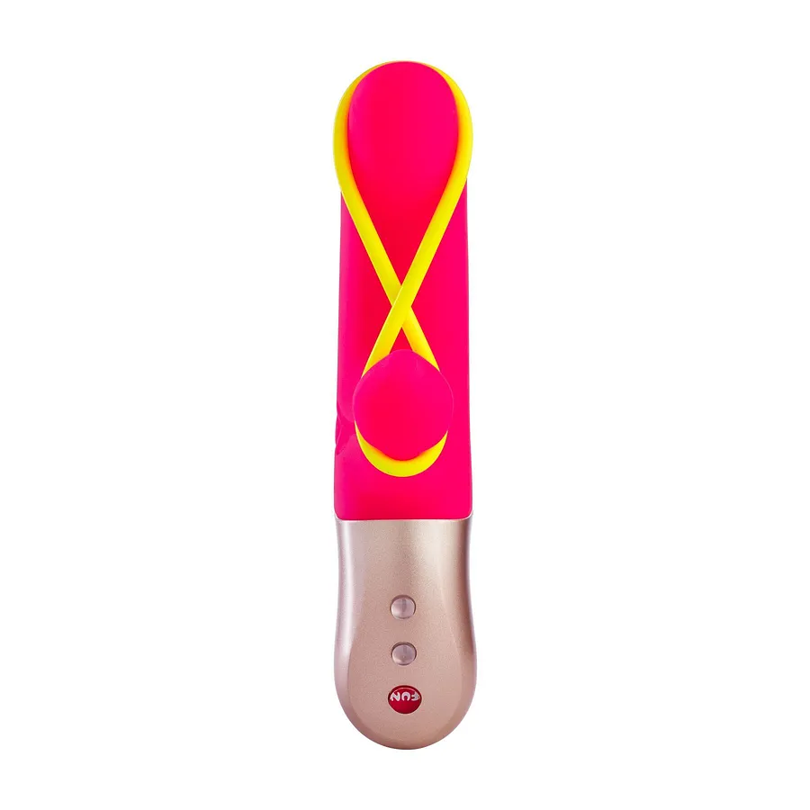 Мінівібратор-кролик зі стимулювальною стрічкою Fun Factory AMORINO pink/neon yellow (м'яте паковання)