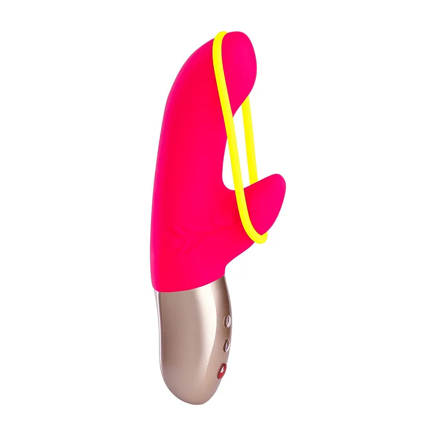 Мінівібратор-кролик зі стимулювальною стрічкою Fun Factory AMORINO pink/neon yellow (м'яте паковання)