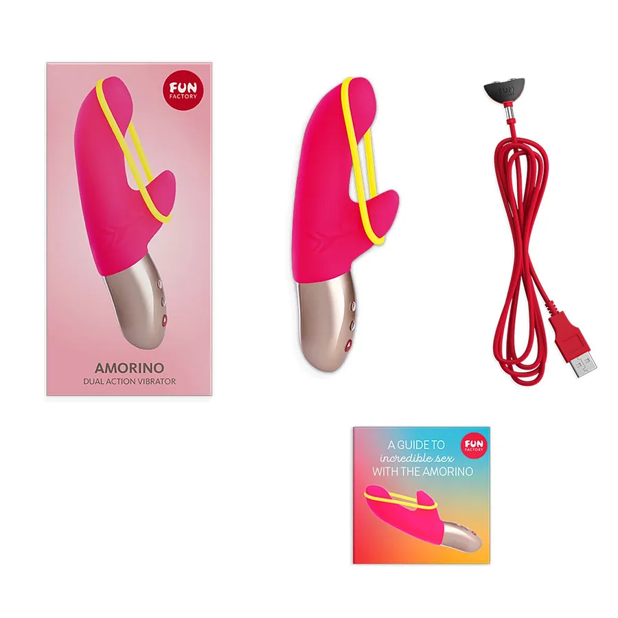 Мінівібратор-кролик зі стимулювальною стрічкою Fun Factory AMORINO pink/neon yellow (м'яте паковання)