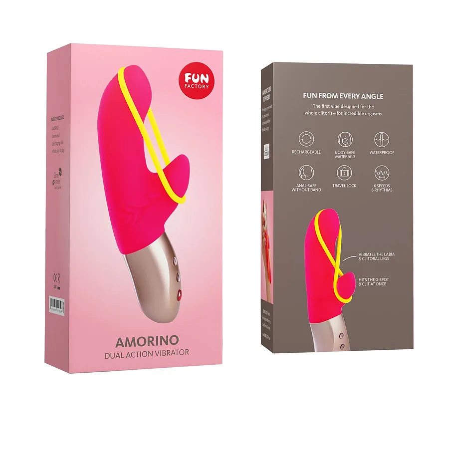Мінівібратор-кролик зі стимулювальною стрічкою Fun Factory AMORINO pink/neon yellow (м'яте паковання)