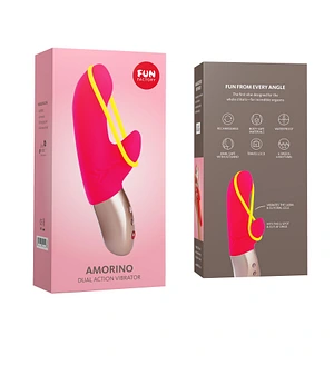 Мінівібратор-кролик зі стимулювальною стрічкою Fun Factory AMORINO pink/neon yellow (м'яте паковання)