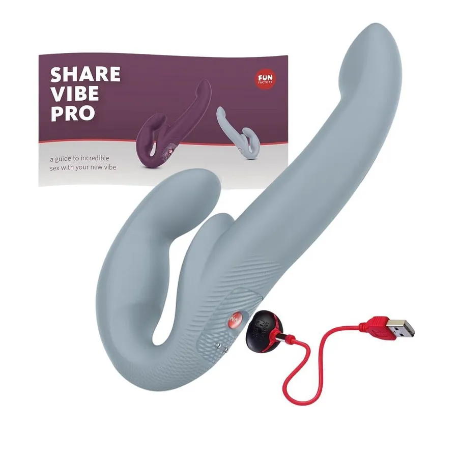 Безремінний страпон з вібрацією Fun Factory SHARE VIBE PRO cool grey (м'яте паковання)