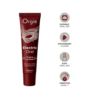 Віброблиск для губ Orgie Electric Oral Lips Gloss Strawberry 10 мл, з ефектом поколювання