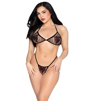 Комплект Leg Avenue Fishnet Bra Top and G-String Panty One Size Black