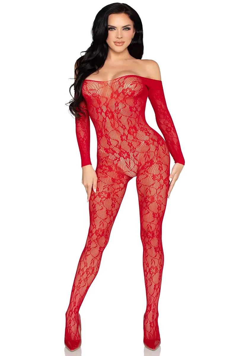 Бодістокінг Leg Avenue Crotchless Fishnet Bodystocking One Size Red