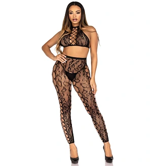 Комплект Leg Avenue Crop Top & Crotchless Tights One Size Black