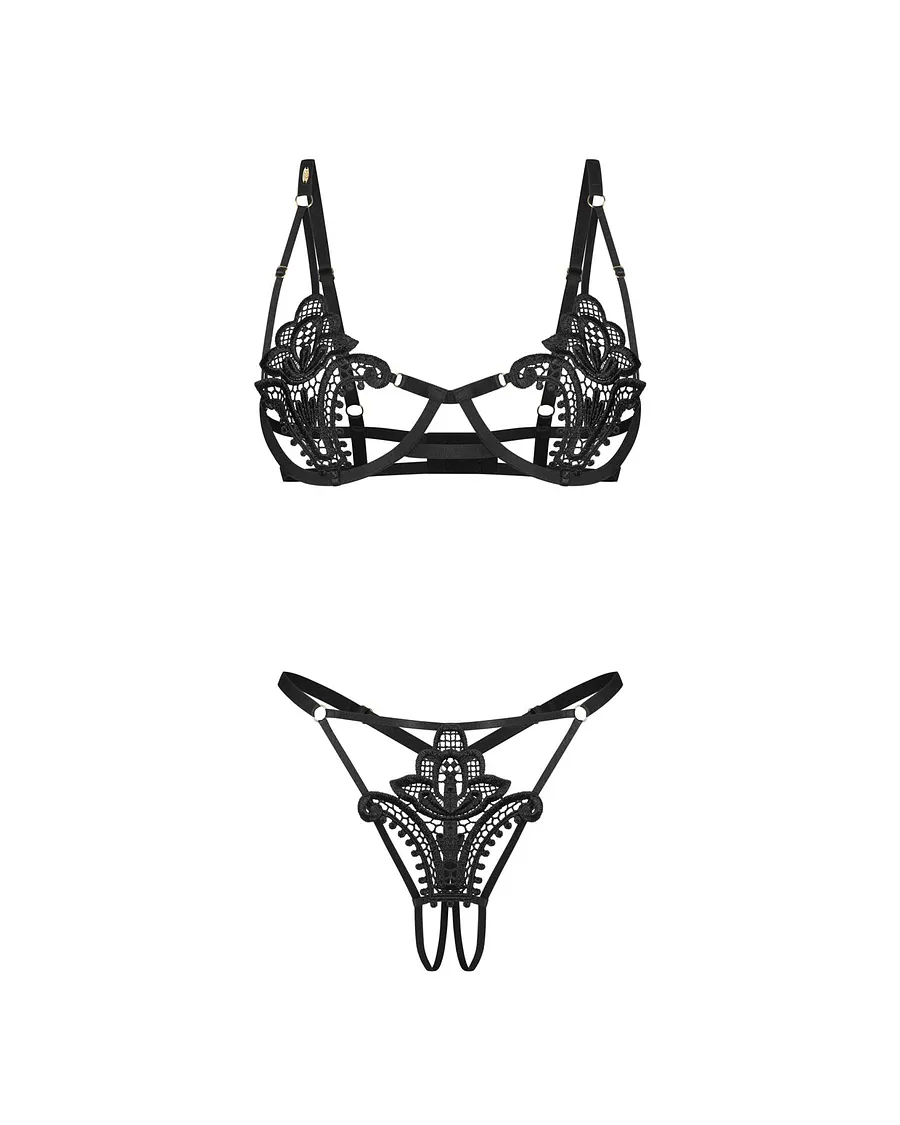 Комплект Obsessive Luise Sublim Black 2-pcs crotchless set 2XL/3XL