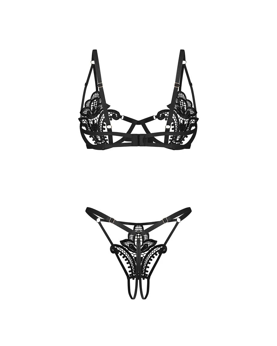 Комплект Obsessive Luise Sublim Black 2-pcs crotchless set 2XL/3XL
