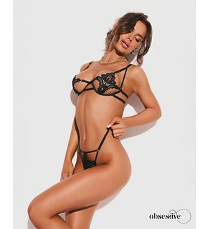 Комплект Obsessive Luise Sublim Black 2-pcs crotchless set 2XL/3XL