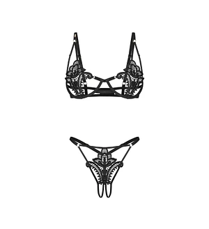 Комплект Obsessive Luise Sublim Black 2-pcs crotchless set 2XL/3XL