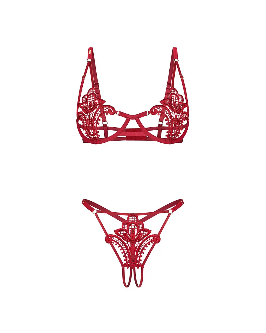 Комплект Obsessive Luise Sublim Red 2-pcs crotchless set L/XL