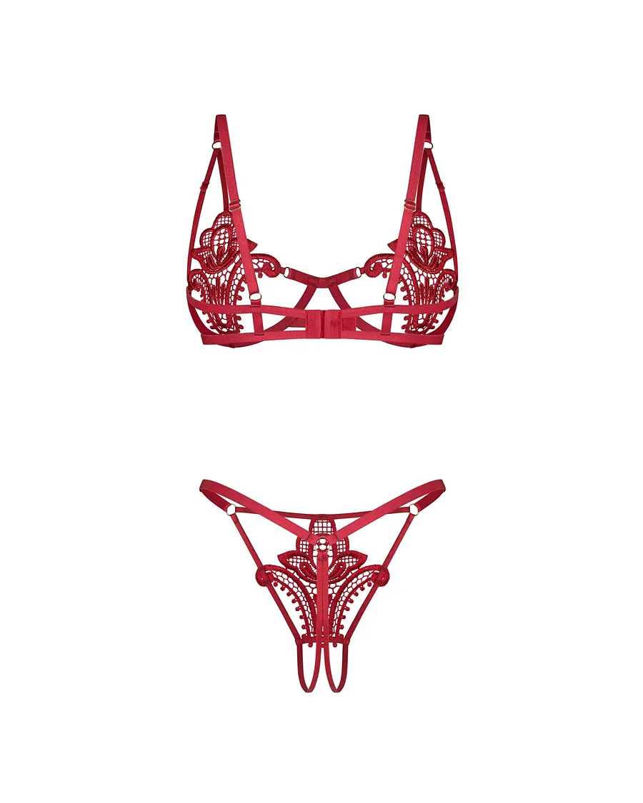 Комплект Obsessive Luise Sublim Red 2-pcs crotchless set L/XL