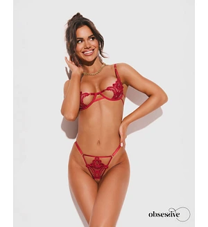 Комплект Obsessive Luise Sublim Red 2-pcs crotchless set L/XL