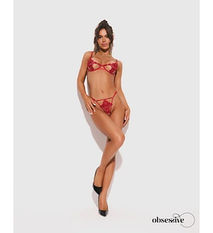Комплект Obsessive Luise Sublim Red 2-pcs crotchless set L/XL