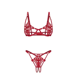 Комплект Obsessive Luise Sublim Red 2-pcs crotchless set L/XL