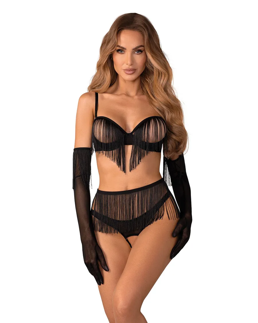 Комплект Obsessive Rossay Black 4-pcs crotchless set 2XL/3XL
