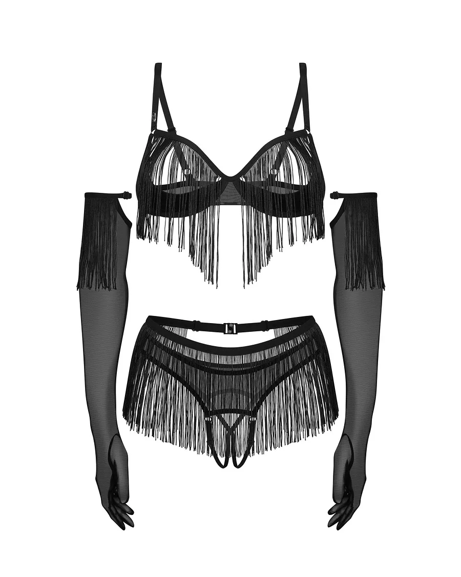 Комплект Obsessive Rossay Black 4-pcs crotchless set 2XL/3XL