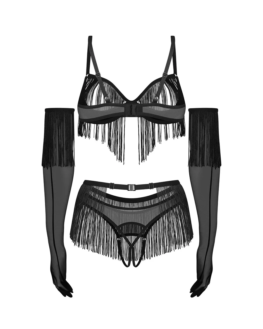 Комплект Obsessive Rossay Black 4-pcs crotchless set 2XL/3XL