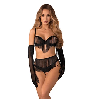 Комплект Obsessive Rossay Black 4-pcs crotchless set 2XL/3XL