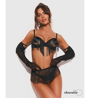 Комплект Obsessive Rossay Black 4-pcs crotchless set 2XL/3XL