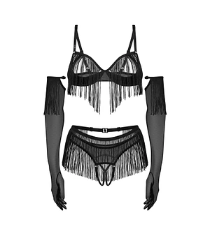 Комплект Obsessive Rossay Black 4-pcs crotchless set 2XL/3XL