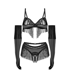 Комплект Obsessive Rossay Black 4-pcs crotchless set 2XL/3XL