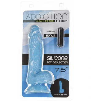 Фалоімітатор, що світиться у темряві, ADDICTION - LUKE - 7.5"- BLUE G.I.D. / W PB, 19 см, силікон