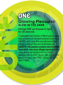 Набір презервативів ONE Glowing Pleasures, 100 шт, світяться в темряві, зі змазкою, паковання-тубус