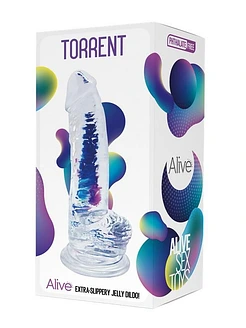 Прозорий фалоімітатор Alive Jelly Dildo Torrent, ТПЕ, присоска, діаметр 4.5см, довжина 20,6см