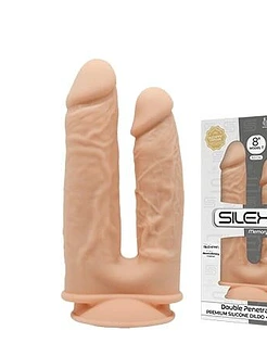 Фалоімітатор подвійний SilexD Double Gusto Flesh (Model 1 size 8" & 7"), двошаровий, силікон + Silexd