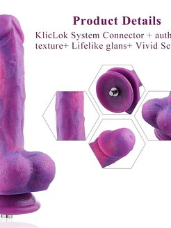 Фалоімітатор 8.2″ з вібрацією для секс-машин Hismith Purple Silicone Dildo with Vibe, KlicLok