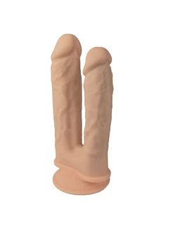 Подвійний фалоімітатор з вібрацією SilexD Double Gusto Vibro Flesh (Model 1 size 8" & 7") + LRS, діаметр 4,5 см та 3,7 см
