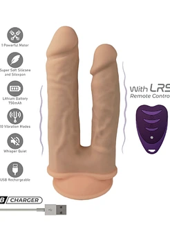 Подвійний фалоімітатор з вібрацією SilexD Double Gusto Vibro Flesh (Model 1 size 8" & 7") + LRS, діаметр 4,5 см та 3,7 см