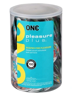 Набір презервативів ONE Pleasure Plus, 100 шт, з ребристою ділянкою на кінці, паковання-тубус
