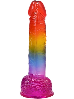 Фалоімітатор Doc Johnson Crystal Jellies - Realistic cock with balls 8.5 Inch - Rainbow