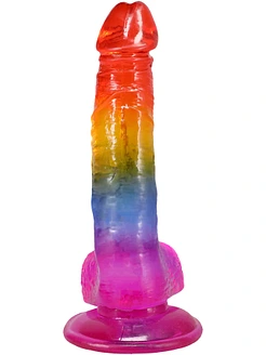 Фалоімітатор Doc Johnson Crystal Jellies - Realistic cock with balls 8.5 Inch - Rainbow