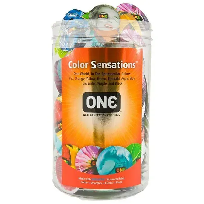 Набір презервативів Набір презервативів ONE Color Sensations, 100 шт, кольорові, 10 кольорів, зі змазкою, паковання-тубус