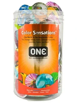 Набір презервативів Набір презервативів ONE Color Sensations, 100 шт, кольорові, 10 кольорів, зі змазкою, паковання-тубус