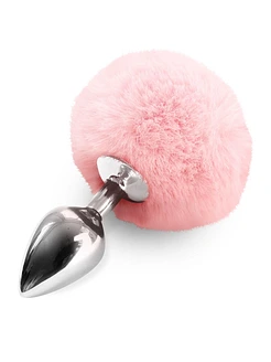 Металева анальна пробка М Art of Sex - Metal Butt plug Rabbit Tail Soft pink, діаметр 3,4 см