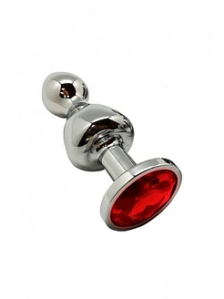 Металева анальна пробка Wooomy Lollypop Double Ball Metal Plug Red S, діам. 2,8 см, довжина 8,5 см
