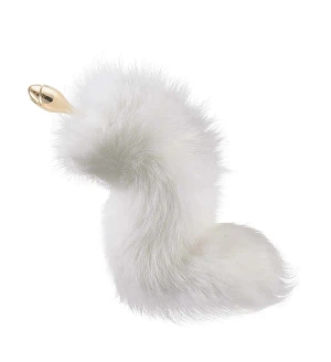 Металева анальна пробка з хутряним хвостом LOCKINK SEVANDA White Fox-Tail Anal Rose-shape Plug