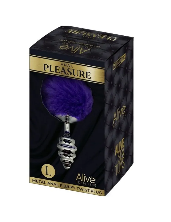 Анальна рельєфна пробка Alive Anal Pleasure з темно-фіолетовим хвостом, М