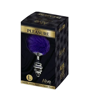 Анальна рельєфна пробка Alive Anal Pleasure з темно-фіолетовим хвостом, М