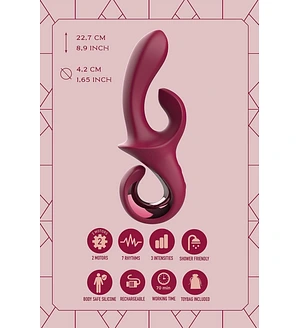 Вібратор-кролик Dreamtoys Glam Duo Vibrator з гачком ручкою, 22.7 х 4.2 см