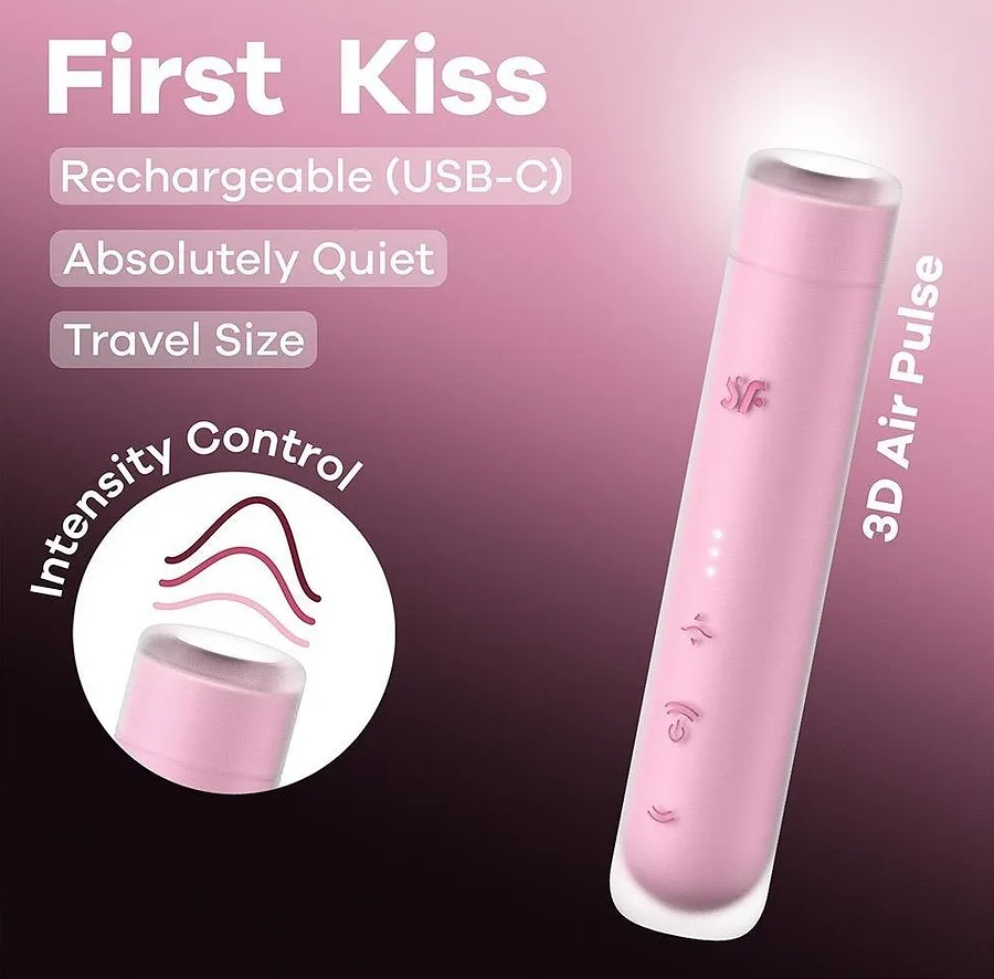Вакуумний стимулятор Satisfyer First Kiss для клітора, рожевий, 12.5 х 2.5 см