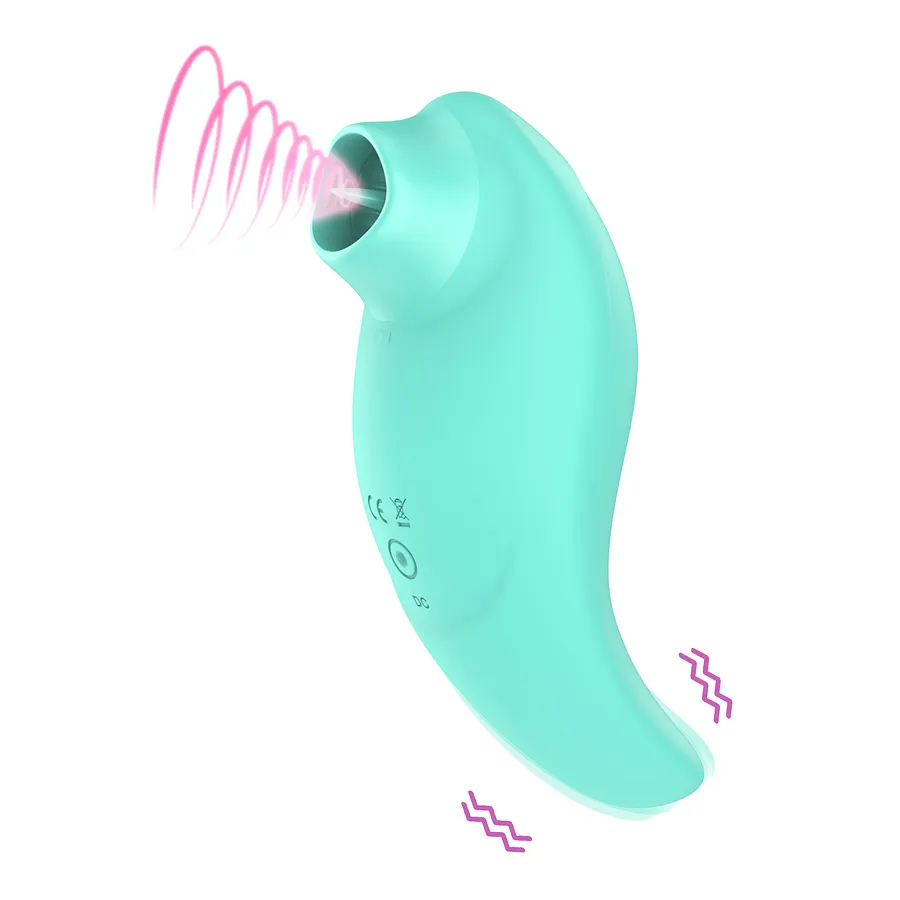 Вібратор із кліторальним стимулятором із язичком Every Night Toys Jen, зелений, 10 режимів вібрації