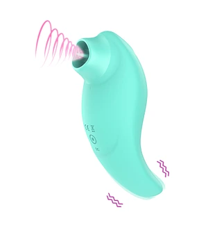 Вібратор із кліторальним стимулятором із язичком Every Night Toys Jen, зелений, 10 режимів вібрації