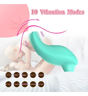 Вібратор із кліторальним стимулятором із язичком Every Night Toys Jen, зелений, 10 режимів вібрації