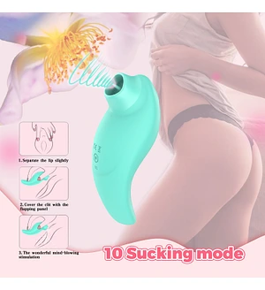 Вібратор із кліторальним стимулятором із язичком Every Night Toys Jen, зелений, 10 режимів вібрації