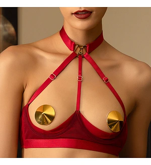 Комплект білизни UPKO Lingerie Set із золотими пестісами, червоний, One Size